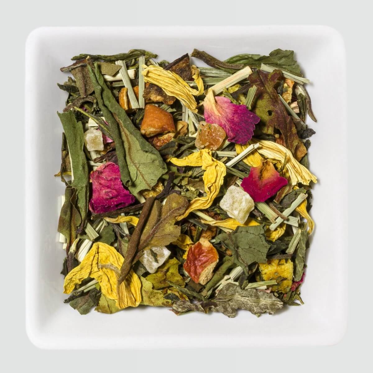 Sypaný čaj Sunny Peach Be:Tea zo zeleného a bieleho čaju s kúskami broskýň